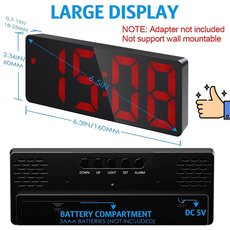 AMIR (2021 Newest) Digital Alarm Clock, LED Clock for Bedroom, Electronic Desktop Clock with Temperature Display, Adjustable Brightness, Voice Control, 12/24H Display for Home, Bedroom, Office, Red - Image 2