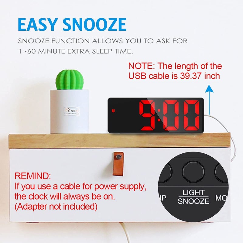 AMIR (2021 Newest) Digital Alarm Clock, LED Clock for Bedroom, Electronic Desktop Clock with Temperature Display, Adjustable Brightness, Voice Control, 12/24H Display for Home, Bedroom, Office, Red - Image 4