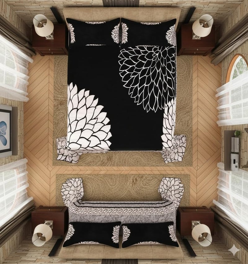 FRESH FROM LOOM Floral Chenille Velvet 500 TC Double Bed King Size Bedsheet (Black, 90x100 Inch) - 1 Bedsheet with 2 Pillow Cover - Image 4