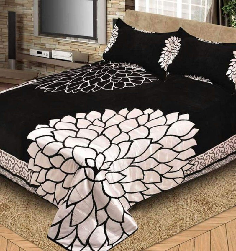 FRESH FROM LOOM Floral Chenille Velvet 500 TC Double Bed King Size Bedsheet (Black, 90x100 Inch) - 1 Bedsheet with 2 Pillow Cover - Image 3