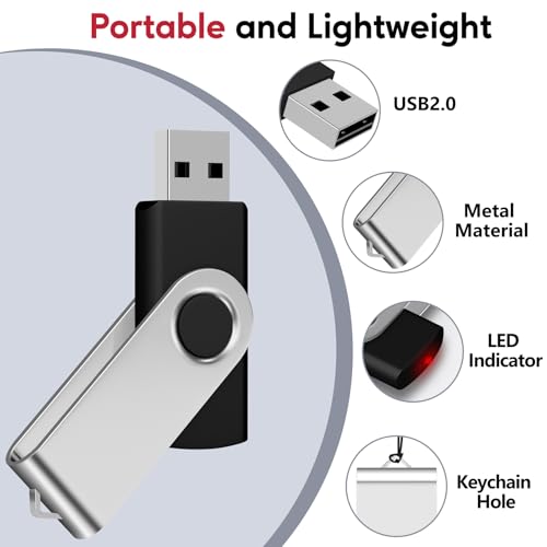 AreTop 4GB Bulk Flash Drives 50 Pack, USB 2.0 4GB Flash Drives Pack Swivel Thumb Drives Bulk USB Drives, Black - Image 4