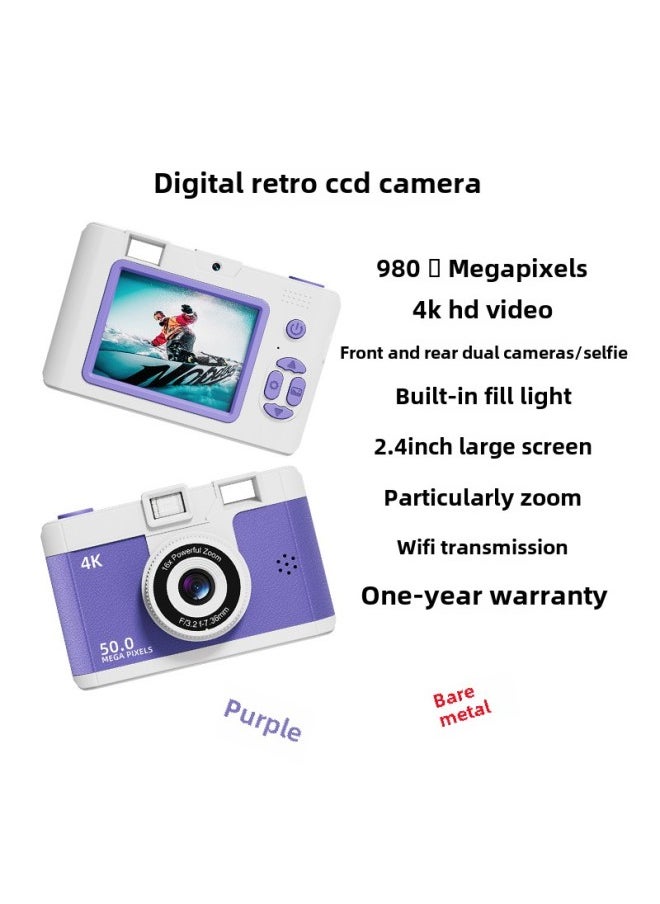 Generic 2024 HD Dual Camera Wifi Digital Camera Beginner Student Party Camera Digital Travel Card Camera-Body Color:Purple Bare Metal  Not Recommended  - Image 1
