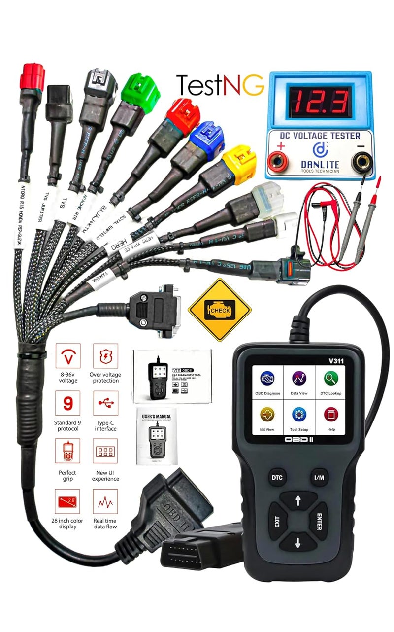 DANLITE TOOLS TECHNICIAN LAUNCH SCANNER WITH BS6 BIKE CABLE AND ELM KIT DC VOLTAGE WITH V311 - Image 1