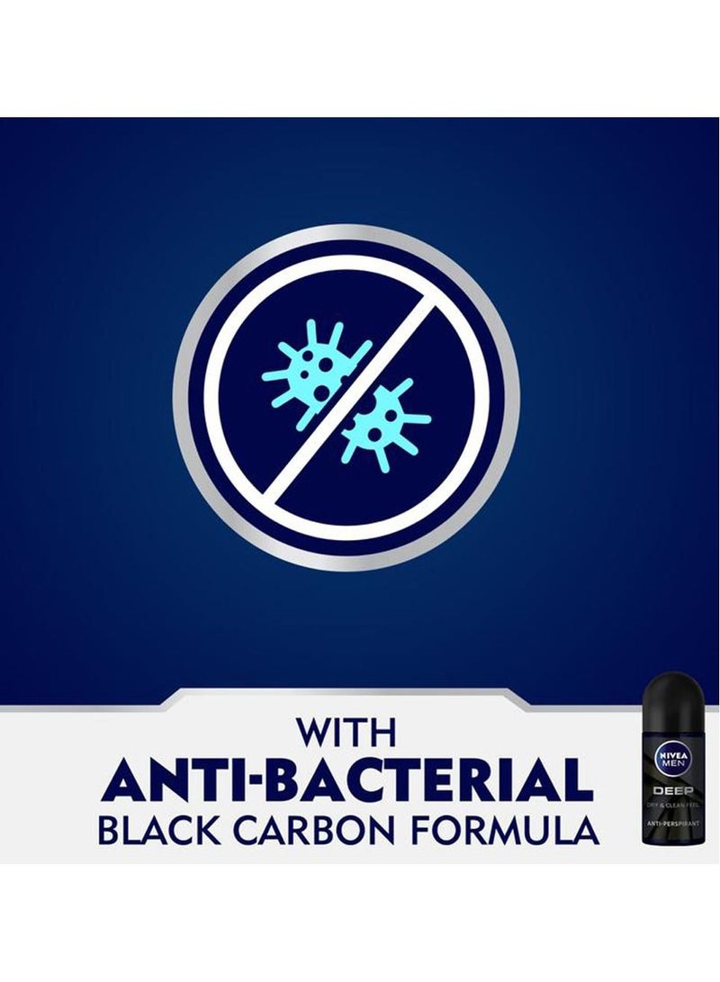Nivea Men Deep Anti-Perspirant Roll-On Dry & Clean Feel 50ml (Pack of 2) - Image 3