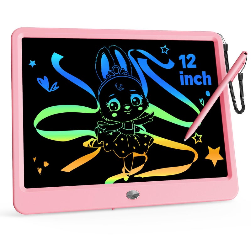 KOKODI 12 Inch LCD Writing Tablet with AntiLost Stylus Erasable Doodle Board Colorful Toddler Drawing Pad Car Travel School Games Toys for 3 4 5 6 7 8 Kids Birthday Gift for Girls Boys Adults Pink - Image 2
