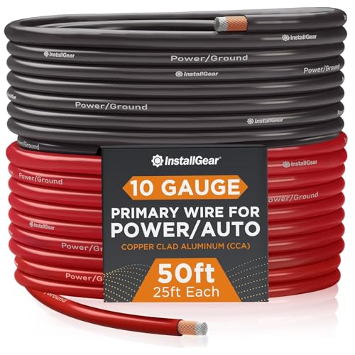 InstallGear سلك إنستال جير 10 قياس (50 قدم) نحاسي مغطى بالألمنيوم CAA - سلك أوتوماتيكي أساسي، سلك طاقة ومأرض لمكبر الصوت في السيارة، كابلات البطارية، مكبر الصوت في السيارة، أسلاك مقطورة RV، كابل لحام 10ga - Image 1