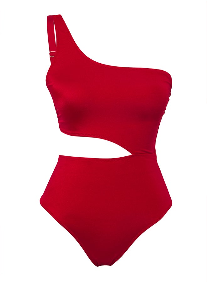 trendyol Red One Shoulder Cut Out/Windowed Regular Swimsuit  - Image 5