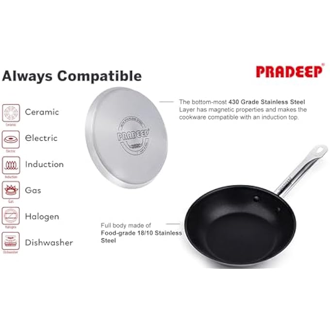 براديب مقلاة منزلية غير لاصقة ذات قاعدة ساندويتش متينة للطهي المتساوي على جميع أنواع المواقد ومقبض StayCool - Image 4