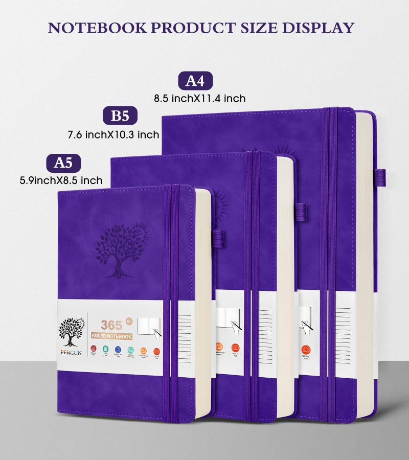 PERCUN B5 Lined Journal Notebook - 365 Page Large Leather Journals for Writing Women Menï¼ŒHardcover Notebook with 100Gsm Thick Pagesï¼ŒDaily Diary for Travel, Workï¼ŒSchoolï¼ŒCollege Ruled (7.6" x 10.3") - Image 2