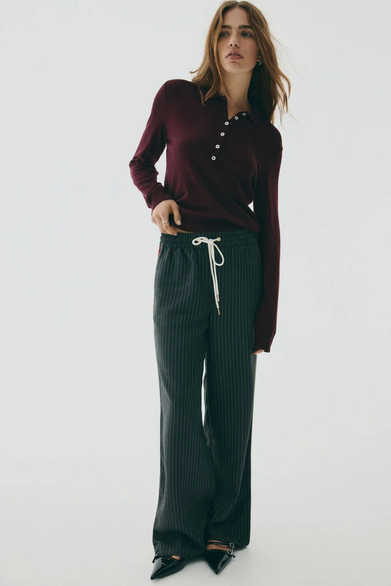 اتش اند ام تي-شيرت بولو بأكمام طويلة