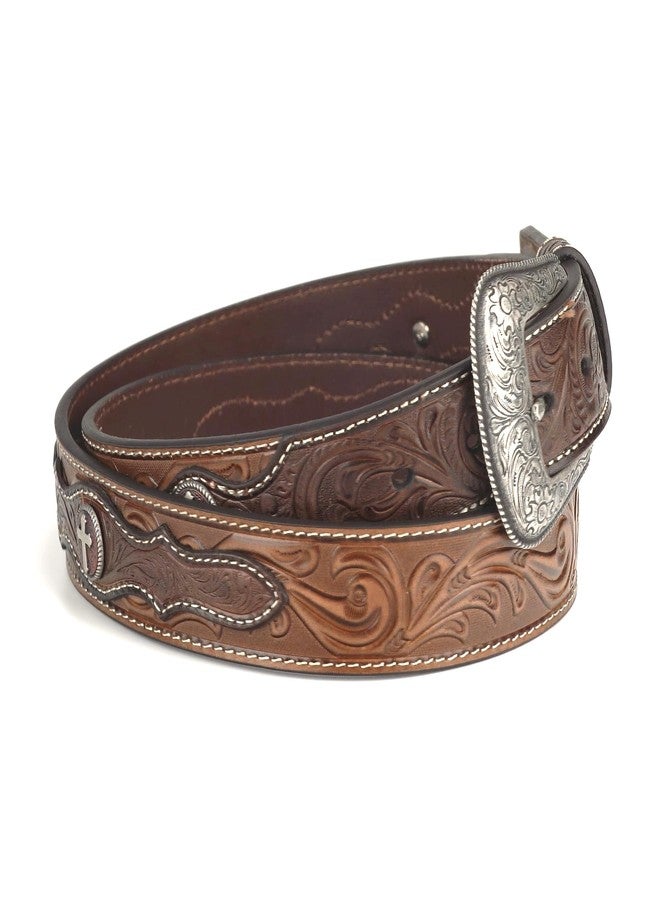 ARIAT Men's Tooled Brown Leather Belt with Copper Cross Conchos, 46 - Image 3