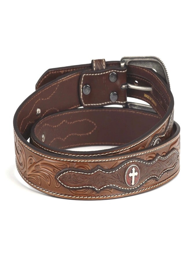 ARIAT Men's Tooled Brown Leather Belt with Copper Cross Conchos, 46 - Image 5