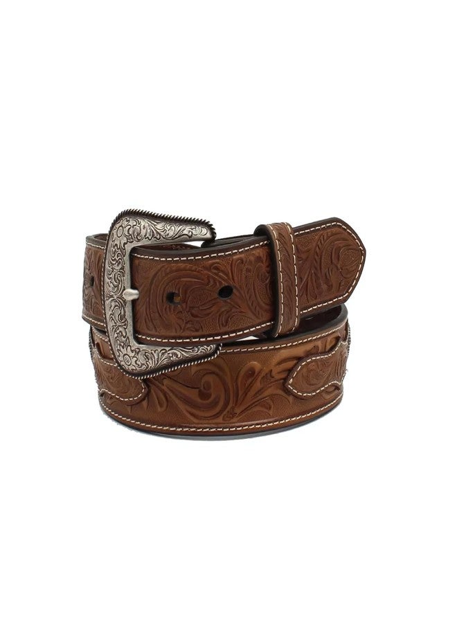 ARIAT Men's Tooled Brown Leather Belt with Copper Cross Conchos, 46 - Image 1