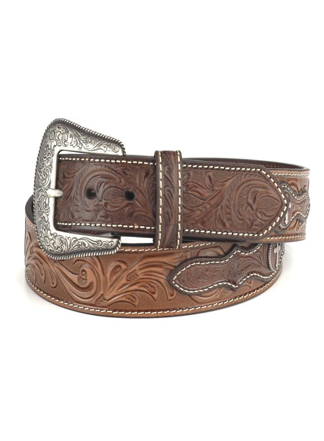 ARIAT Men's Tooled Brown Leather Belt with Copper Cross Conchos, 46 - Image 2