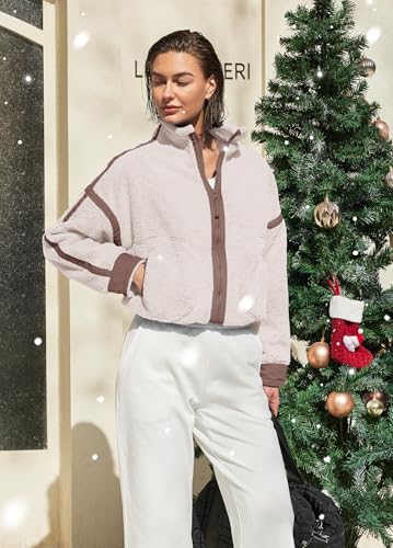 Panadila Womens Fleece Zip Up Jacket Fuzzy Sherpa Jacket Casual Teddy Coats Winter Outerwear with Pockets (Beige Brown Combo,XL) - Image 4