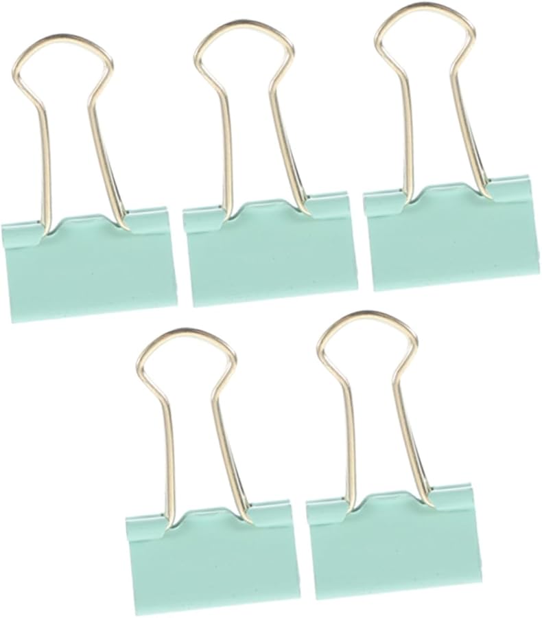 5pcs Green 25mm Metal Binder Clips With Gold Foil Accent For Office Document Organization - Image 1