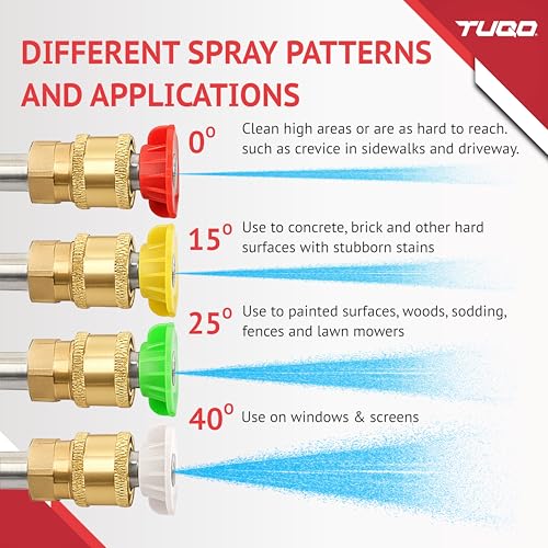 TUQO Premium Nozzle Tips 1/4 inch for Pressure Washers | 4350PSI | 300Bar | 4pcs set 0, 15, 25, 40 - for High Pressure Washer | Universal Nozzle - Pressure Washer Accesories - (DS102) - Image 5