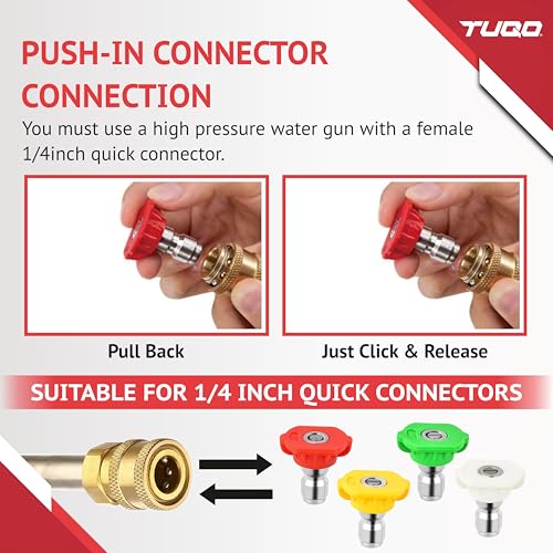 TUQO Premium Nozzle Tips 1/4 inch for Pressure Washers | 4350PSI | 300Bar | 4pcs set 0, 15, 25, 40 - for High Pressure Washer | Universal Nozzle - Pressure Washer Accesories - (DS102) - Image 4