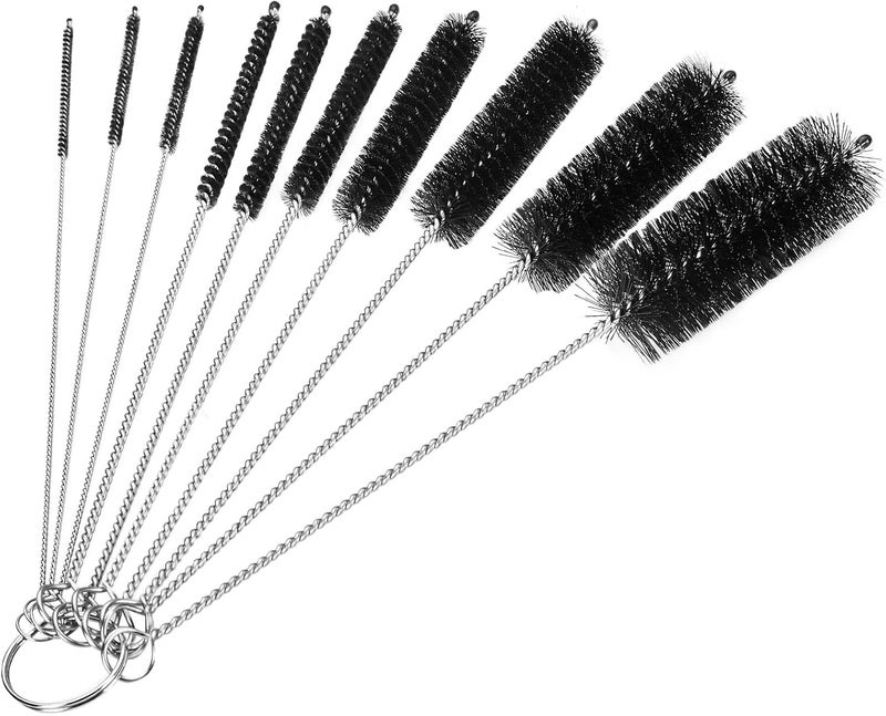 CiaraQ Bottle Cleaning Brushes, 8 Inch Nylon Tube Brush Set, Cleaner for Narrow Neck Bottles Cups with Hook, Set of 10pcs, Black - Image 1