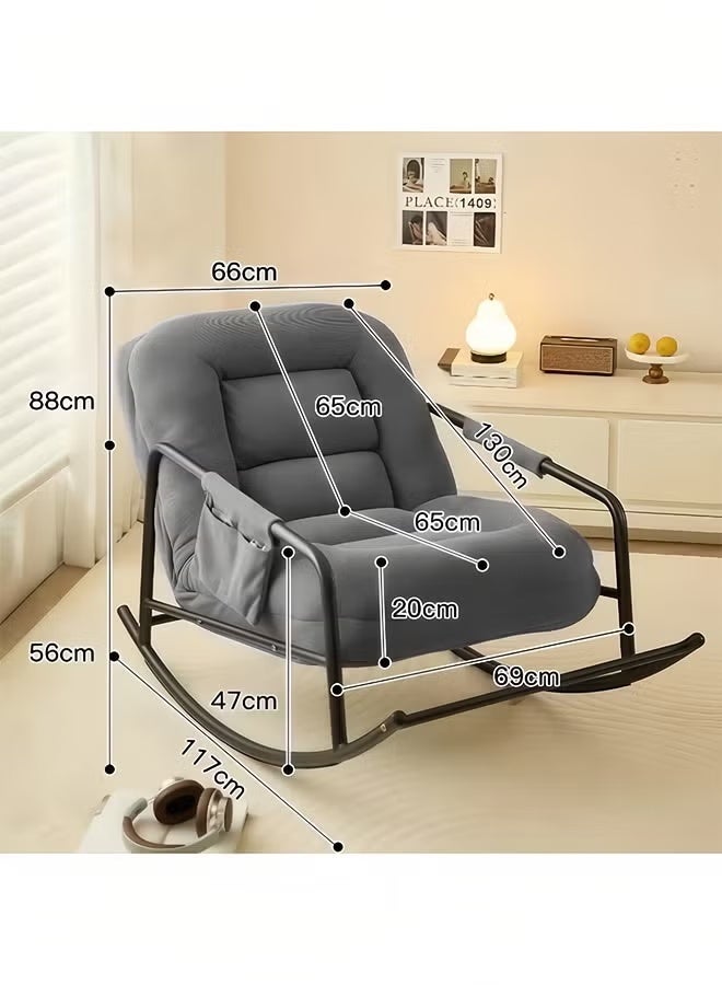 Rocking Chair 5-Position Adjustable Upholstered Rocking Armchair Lazy Sofa Chair with Side Pocket Noise Reduction Strip,Reclining and Sleeping Modern Lounger Sofa for Living Room Bedroom Patio Garden - Image 2