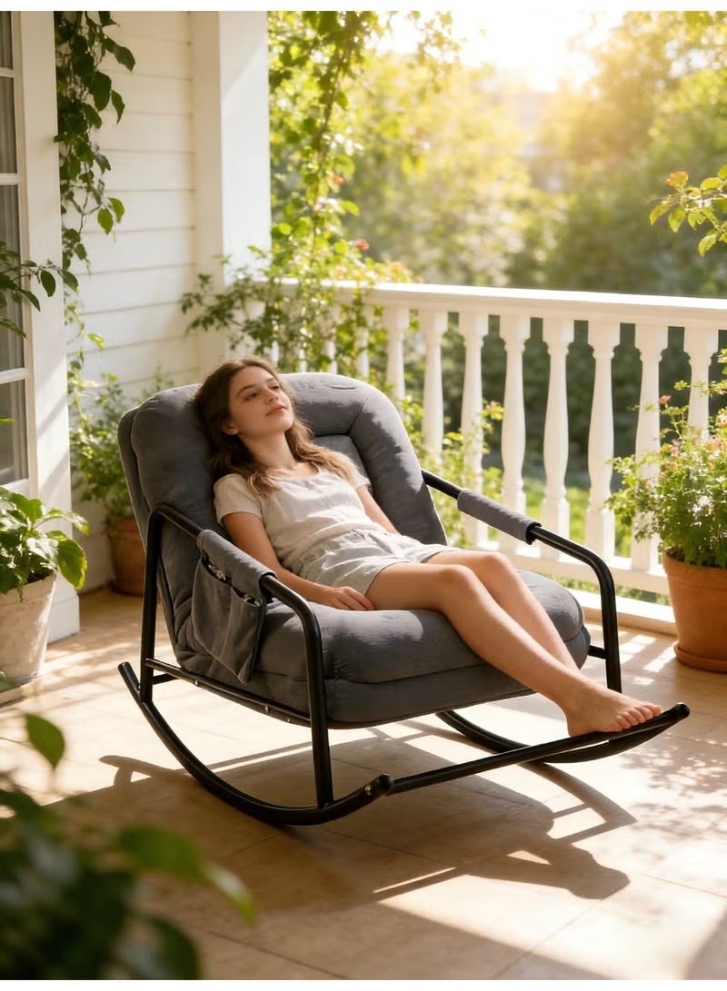 Rocking Chair 5-Position Adjustable Upholstered Rocking Armchair Lazy Sofa Chair with Side Pocket Noise Reduction Strip,Reclining and Sleeping Modern Lounger Sofa for Living Room Bedroom Patio Garden - Image 4