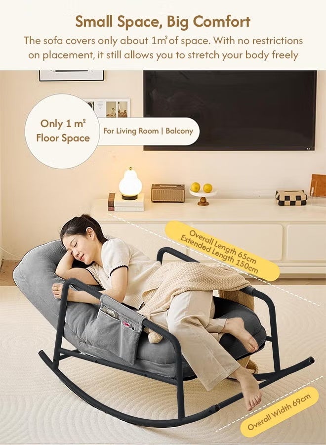 Rocking Chair 5-Position Adjustable Upholstered Rocking Armchair Lazy Sofa Chair with Side Pocket Noise Reduction Strip,Reclining and Sleeping Modern Lounger Sofa for Living Room Bedroom Patio Garden - Image 5