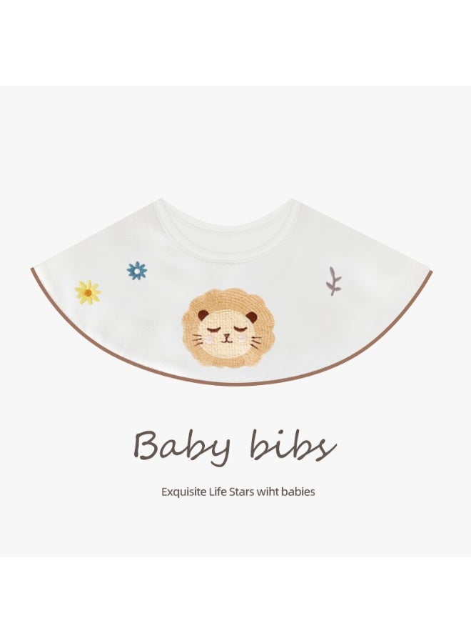 Premium Embroidered Cotton Baby Bib with Lion and Flower Design - Waterproof Adjustable Drool Bib, Rolled Edge for Elegant Protection - Image 2