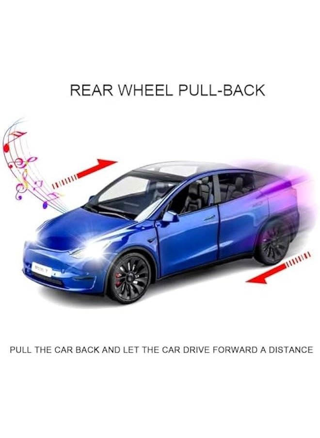 Generic - 1:24 Scale Model Y Alloy Car Model Diecast Toy Vehicles for Kids, car Model toy，Pull Back Alloy Car with Lights and Music，Gifts for Adults and Children, Decorative Objects, Collectibles. (Blue) - Image 1