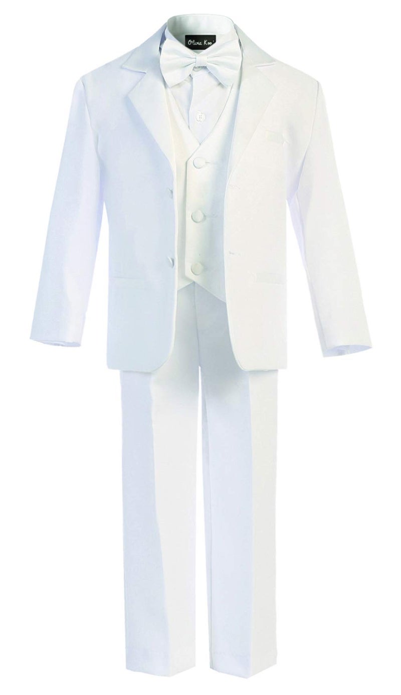 OLIVIA KOO Boys Perfect Fit Classic Tuxedo Suit with No Tail White Two Button 4T