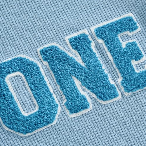 Lamuusaa Toddler Baby Boy Birthday Outfit One/Two Letter Embroidery T-shirt Jogger Shorts Waffle Summer Clothes (Blue One, 12-18 Months) - Image 3