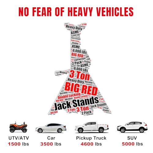 BIG RED T43002A Torin Steel Jack Stands: Double Locking, 3 Ton (6,000 lb) Capacity, Red, 1 Pair - Image 5
