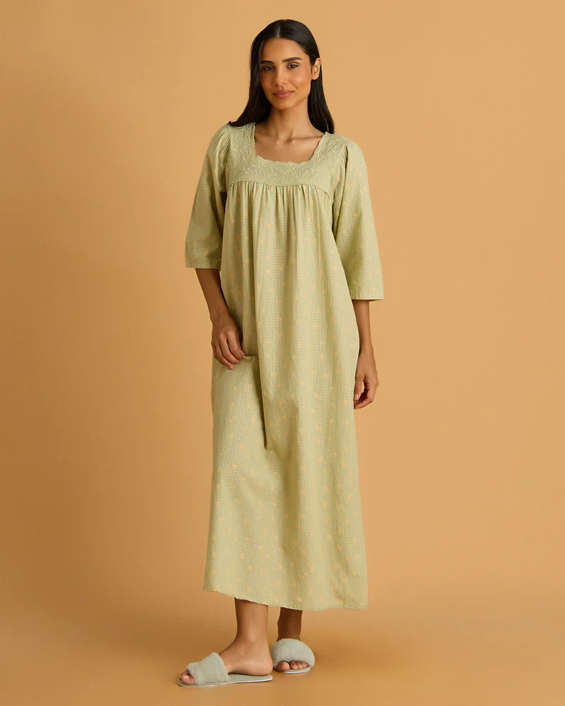 REDTAG Women Sage Lace Detail Nightgown