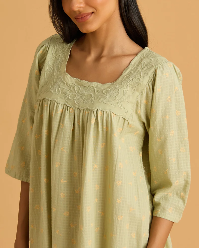 REDTAG Women Sage Lace Detail Nightgown
