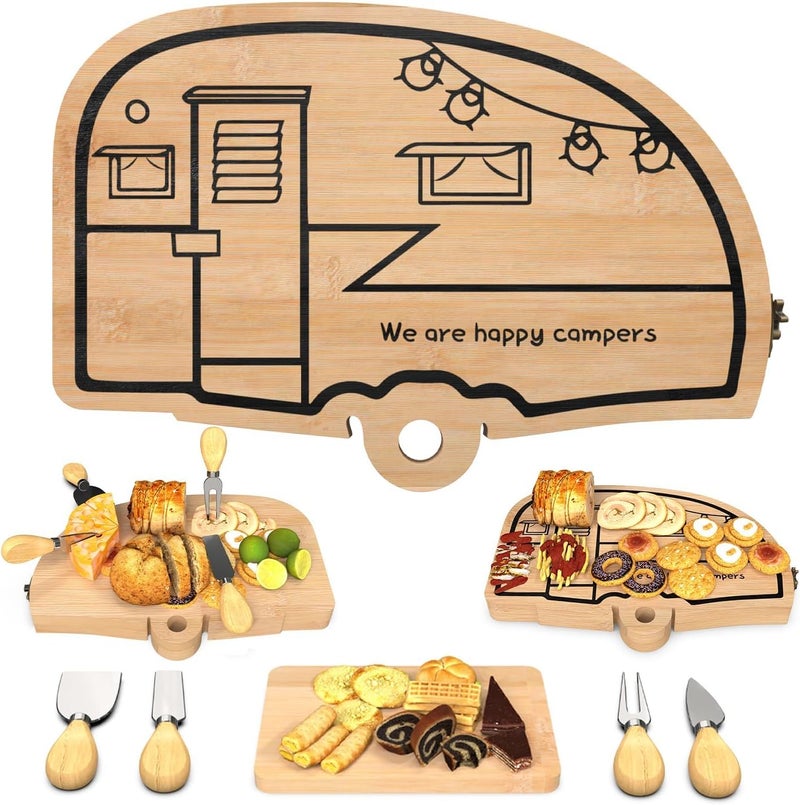 Haigoo Foldable Bamboo Charcuterie Board Set - Unique Cheese Cutting Board Gift Set for Mom, Dad, Couple or House Warming - Image 1