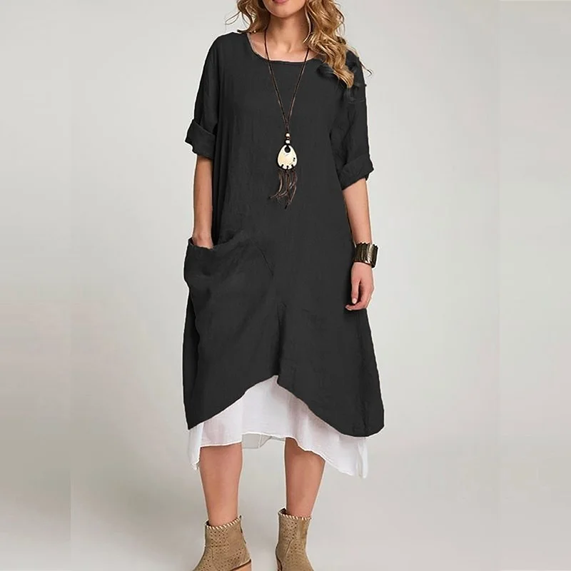Linen Summer Casual Design Women's Dress BT263SIYAH7