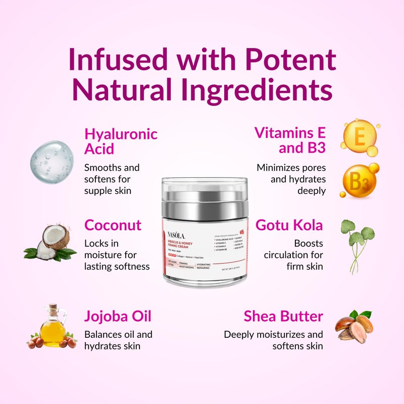 Nasola Hibiscus and Honey Firming Cream â€“ Skin Tightening Moisturizer for Neck, Face & Body â€“ Anti-Wrinkle with Collagen â€“ 1.85 oz / 55ml - Image 4
