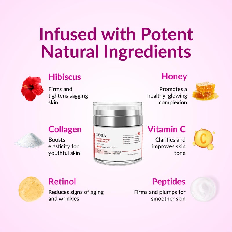Nasola Hibiscus and Honey Firming Cream â€“ Skin Tightening Moisturizer for Neck, Face & Body â€“ Anti-Wrinkle with Collagen â€“ 1.85 oz / 55ml - Image 3