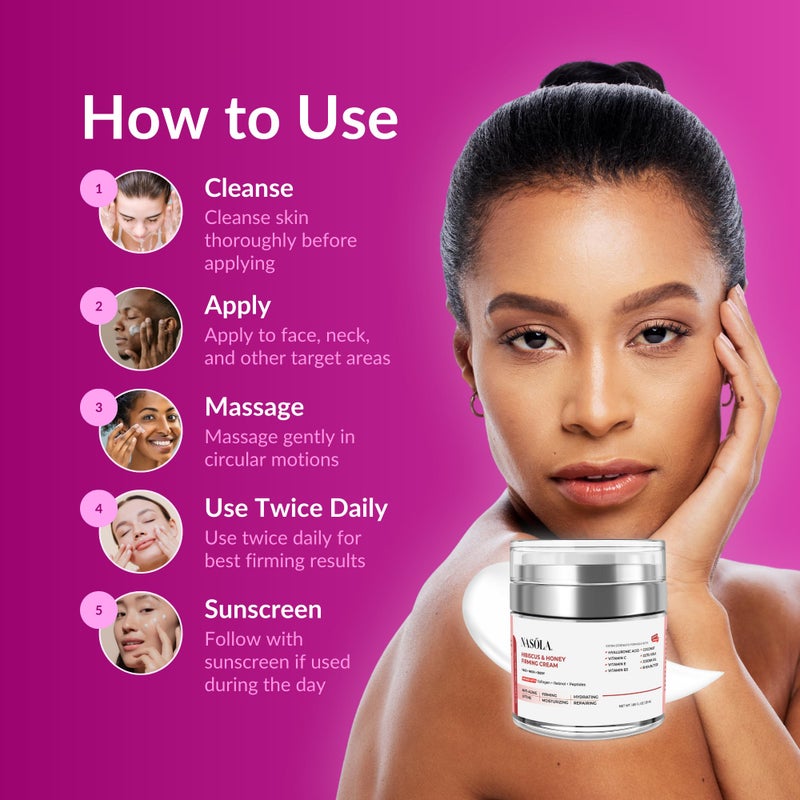 Nasola Hibiscus and Honey Firming Cream â€“ Skin Tightening Moisturizer for Neck, Face & Body â€“ Anti-Wrinkle with Collagen â€“ 1.85 oz / 55ml - Image 5
