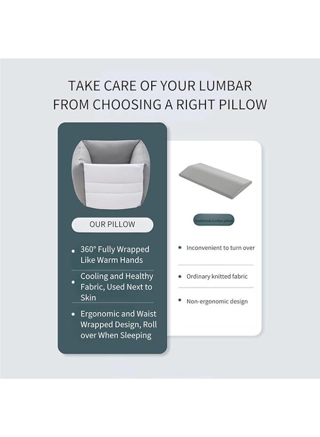 DUNISO Fully Wrapped Lumbar Support Pillow, Lower Back Support Pillow For Sleeping, Sleeping Lumbar Cushion, Back Support Belt, Suitable For Office Chairs And Beds, Relieve Body Pain, Side Sleeping, Suitable For Sciatica, Herniated Disc And Scoliosis  - Image 2