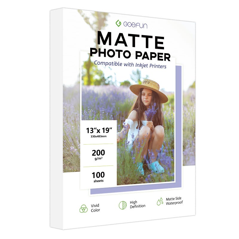 Goefun 13x19 Matte Photo Paper, Goefun 200 GSM/54 LB Inkjet Photo Paper for Printer 100 Sheets for Posters and Art Prints - Image 1