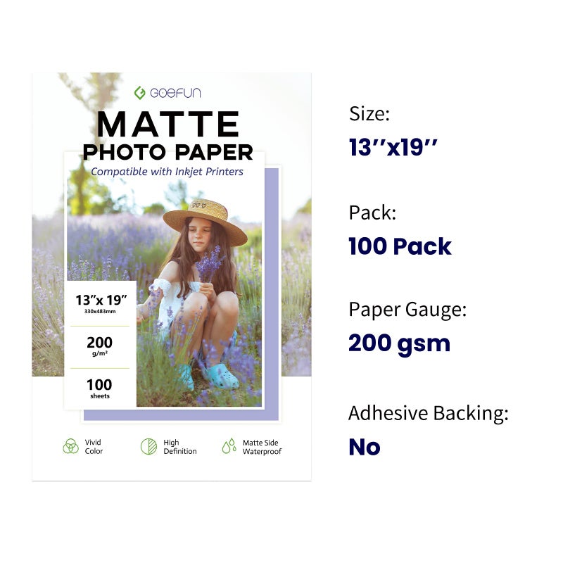Goefun 13x19 Matte Photo Paper, Goefun 200 GSM/54 LB Inkjet Photo Paper for Printer 100 Sheets for Posters and Art Prints - Image 2