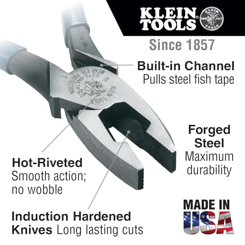 Klein Tools J2139NETP Journeyman Pliers Made in USA High Leverage Fish Tape Pulling Side Cutters 912Inch - Image 3
