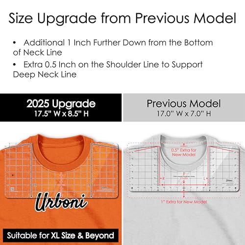 Urboni (2025 Upgrade - XL Size) Tshirt Ruler Guide Vinyl Alignment - Shirt Measurement Tool Placement Center Design, DTF Template, Left Chest Logo, Accessories for Cricut, Heat Press Sublimation Iron on HTV - Image 3