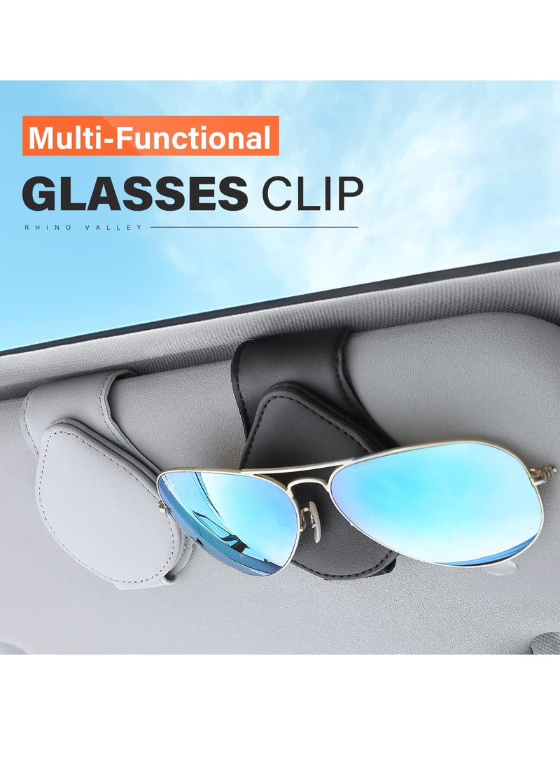 KASTWAVE Glasses Clip for Car, 2 Pack Sun Visor Sunglasses Holder Clip Organizer Eyeglasses Mount with Card Clip for Car Sun Visor Magnetic Adsorption Leather Glasses Hanger, Black & Gray - Image 2