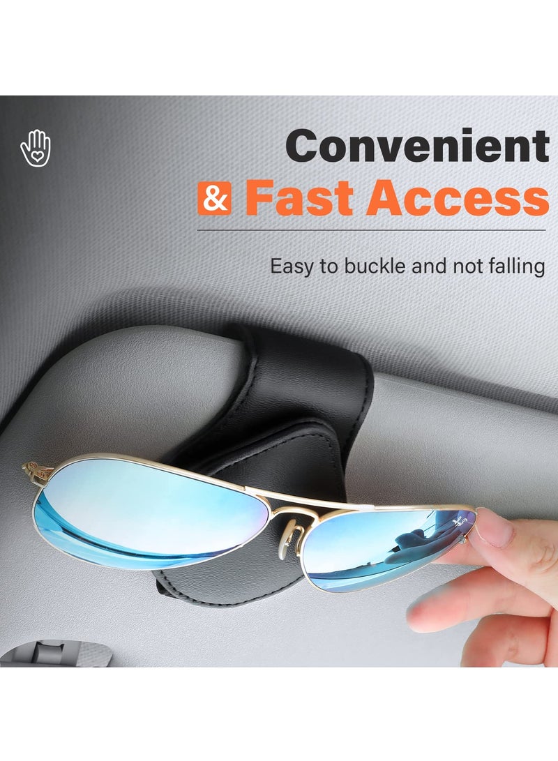 KASTWAVE Glasses Clip for Car, 2 Pack Sun Visor Sunglasses Holder Clip Organizer Eyeglasses Mount with Card Clip for Car Sun Visor Magnetic Adsorption Leather Glasses Hanger, Black & Gray - Image 3