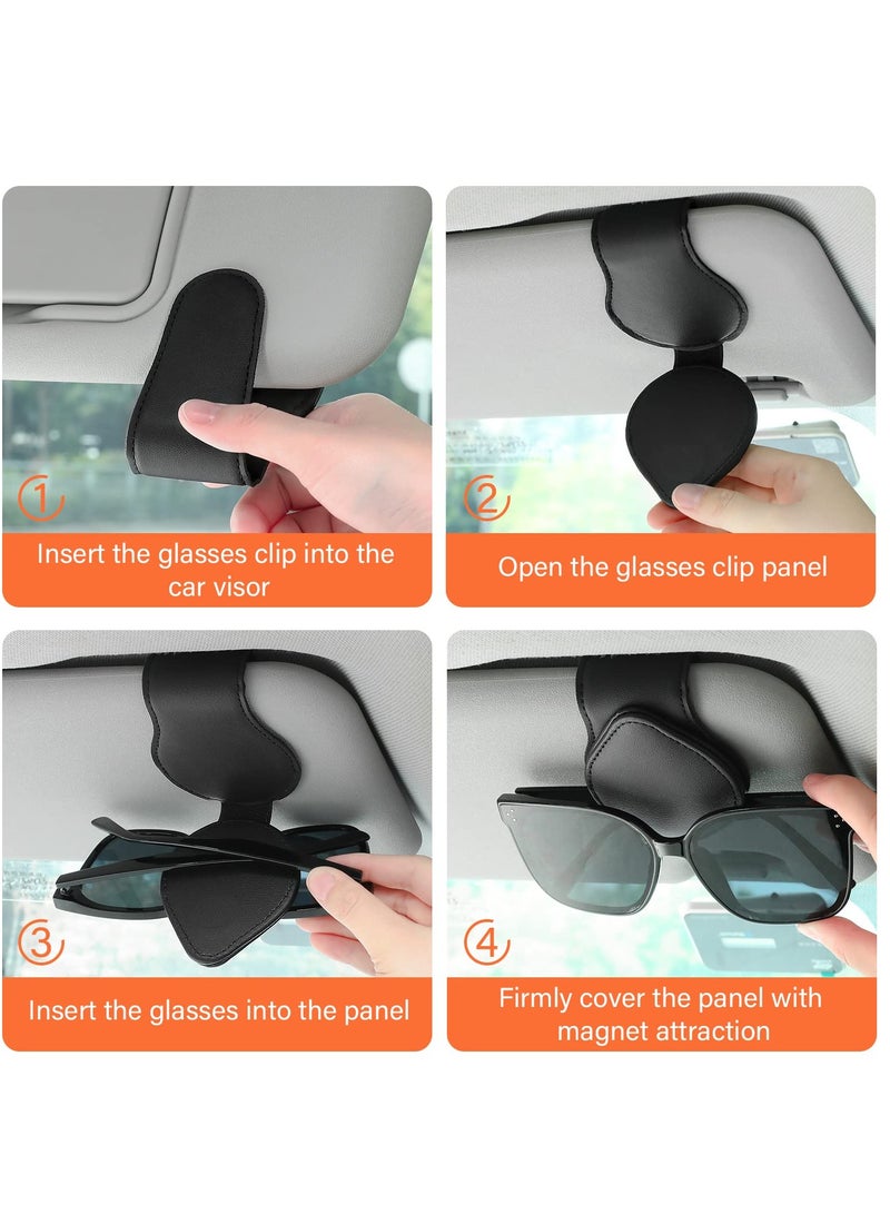 KASTWAVE Glasses Clip for Car, 2 Pack Sun Visor Sunglasses Holder Clip Organizer Eyeglasses Mount with Card Clip for Car Sun Visor Magnetic Adsorption Leather Glasses Hanger, Black & Gray - Image 5
