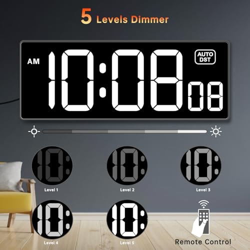 Soobest Digital Wall Clock with Seconds for Gym, Remote Countdown Timer Large LED Display 5 Dimmer, (10.2" White) - Image 3