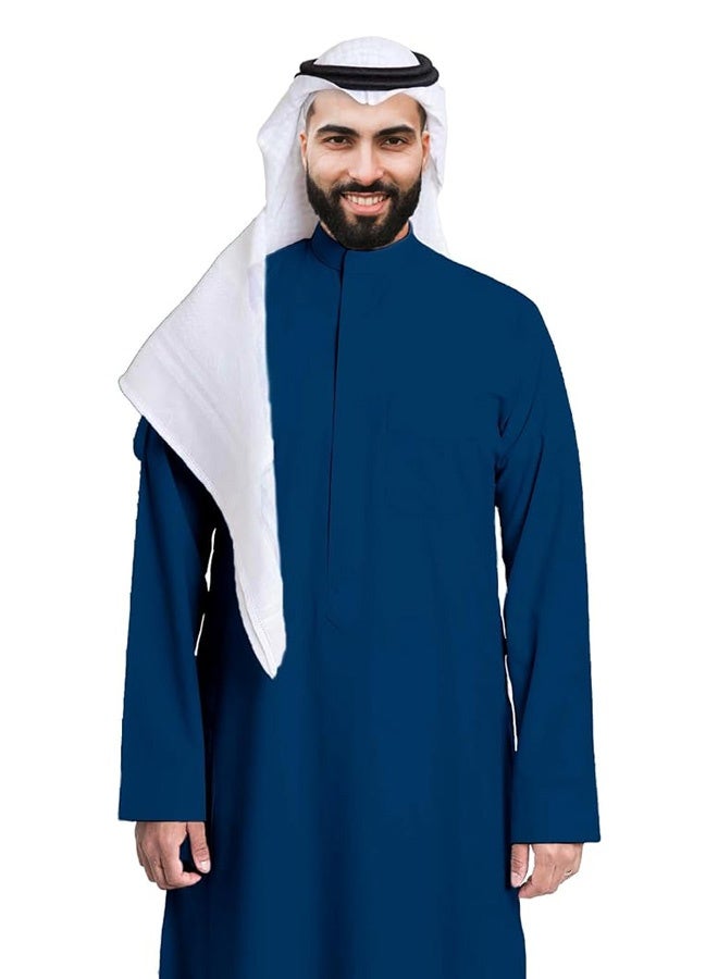 متجر اختياري ثوب سعودي رجالي – قندورة سعودية مخيطة يدويًا، كندورة كاملة الطول قابلة للتنفس ومريحة للأولاد، بياقة ماندارين، أكمام طويلة، جيب أمامي على الصدر وجيوب جانبية  - Image 1