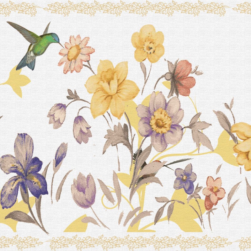 Dundee Deco Wallpaper Border Peel and Stick DDAZBD9020 Floral Purple Cream Pink Flowers Hummingbird Wall Border Retro Design 15 ft x 7 in 457m x 1778cm Self Adhesive