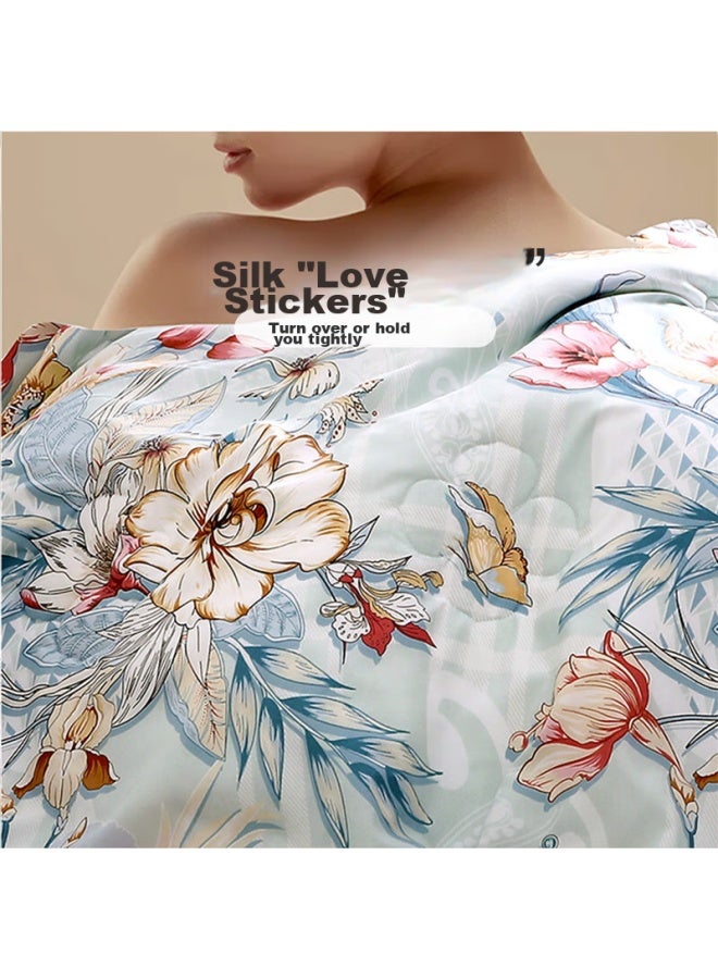 Fuanna Yumingshun 100% Silk Comforter, Air Conditioning Quilt, Antibacterial Printed All-season Duvet, 4.4 Jin, 230*229cm, Green - Image 2